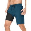 image:imageSILKWORLD Mens Swim Trunks with Compression Liner 9 Inch QuickDry Bathing Suit Beach Cargo Shorts with Zipper PocketsA09copen Blue