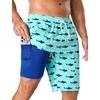 image:imageSILKWORLD Mens Swim Trunks with Compression Liner 9 Inch QuickDry Bathing Suit Beach Cargo Shorts with Zipper PocketsAqua Fish Pattern