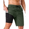 image:imageSILKWORLD Mens Swim Trunks with Compression Liner 9 Inch QuickDry Bathing Suit Beach Cargo Shorts with Zipper PocketsArmy Green