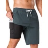 image:imageSILKWORLD Mens Swim Trunks with Compression Liner 9 Inch QuickDry Bathing Suit Beach Cargo Shorts with Zipper PocketsDark Grey