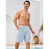 image:imageSILKWORLD Mens Swim Trunks with Compression Liner 9 Inch QuickDry Bathing Suit Beach Cargo Shorts with Zipper PocketsLight Blue Stripes