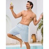 image:imageSILKWORLD Mens Swim Trunks with Compression Liner 9 Inch QuickDry Bathing Suit Beach Cargo Shorts with Zipper PocketsLight Blue Stripes