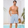 image:imageSILKWORLD Mens Swim Trunks with Compression Liner 9 Inch QuickDry Bathing Suit Beach Cargo Shorts with Zipper PocketsLight Blue Stripes