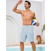 image:imageSILKWORLD Mens Swim Trunks with Compression Liner 9 Inch QuickDry Bathing Suit Beach Cargo Shorts with Zipper PocketsLight Blue Stripes