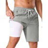 image:imageSILKWORLD Mens Swim Trunks with Compression Liner 9 Inch QuickDry Bathing Suit Beach Cargo Shorts with Zipper PocketsLight Grey