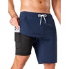 image:imageSILKWORLD Mens Swim Trunks with Compression Liner 9 Inch QuickDry Bathing Suit Beach Cargo Shorts with Zipper PocketsNavy