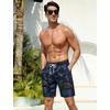 image:imageSILKWORLD Mens Swim Trunks with Compression Liner 9 Inch QuickDry Bathing Suit Beach Cargo Shorts with Zipper PocketsP01navy Blue Leaf