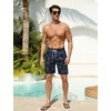 image:imageSILKWORLD Mens Swim Trunks with Compression Liner 9 Inch QuickDry Bathing Suit Beach Cargo Shorts with Zipper PocketsP01navy Blue Leaf