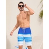 image:imageSILKWORLD Mens Swim Trunks with Compression Liner 9 Inch QuickDry Bathing Suit Beach Cargo Shorts with Zipper PocketsStripesbluewhite