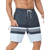 image:imageSILKWORLD Mens Swim Trunks with Compression Liner 9 Inch QuickDry Bathing Suit Beach Cargo Shorts with Zipper PocketsStripesnavyblue