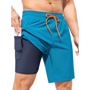 image:imageSILKWORLD Mens Swim Trunks with Compression Liner 9 Inch QuickDry Bathing Suit Beach Cargo Shorts with Zipper PocketsA04peacock Blue