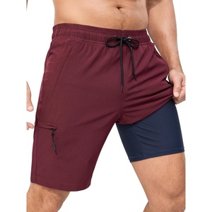 image:imageSILKWORLD Mens Swim Trunks with Compression Liner 9 Inch QuickDry Bathing Suit Beach Cargo Shorts with Zipper PocketsA05wine Red