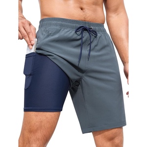 image:imageSILKWORLD Mens Swim Trunks with Compression Liner 9 Inch QuickDry Bathing Suit Beach Cargo Shorts with Zipper PocketsA06dark Grey