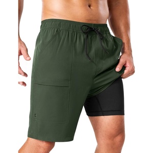 image:imageSILKWORLD Mens Swim Trunks with Compression Liner 9 Inch QuickDry Bathing Suit Beach Cargo Shorts with Zipper PocketsArmy Green