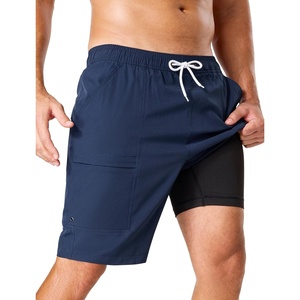image:imageSILKWORLD Mens Swim Trunks with Compression Liner 9 Inch QuickDry Bathing Suit Beach Cargo Shorts with Zipper PocketsNavy