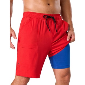 image:imageSILKWORLD Mens Swim Trunks with Compression Liner 9 Inch QuickDry Bathing Suit Beach Cargo Shorts with Zipper PocketsRed