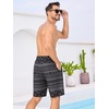 image:imageSILKWORLD Mens Swimming Trunks with Compression Liner 2 in 1 QuickDry 9 Swim Shorts with Zipper PocketsBlack Geometrical