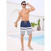 image:imageSILKWORLD Mens Swimming Trunks with Compression Liner 2 in 1 QuickDry 9 Swim Shorts with Zipper PocketsBlue Stripes