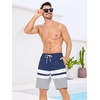 image:imageSILKWORLD Mens Swimming Trunks with Compression Liner 2 in 1 QuickDry 9 Swim Shorts with Zipper PocketsBlue Stripes