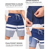 image:imageSILKWORLD Mens Swimming Trunks with Compression Liner 2 in 1 QuickDry 9 Swim Shorts with Zipper PocketsBlue Stripes