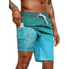 image:imageSILKWORLD Mens Swimming Trunks with Compression Liner 2 in 1 QuickDry 9 Swim Shorts with Zipper PocketsLight Blue Gradient