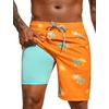 image:imageSILKWORLD Mens Swimming Trunks with Compression Liner 2 in 1 QuickDry 9 Swim Shorts with Zipper PocketsOrange Coconut Tree