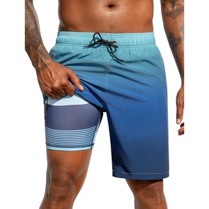 image:imageSILKWORLD Mens Swimming Trunks with Compression Liner 2 in 1 QuickDry 9 Swim Shorts with Zipper PocketsBlue Gradient