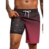 image:imageSILKWORLD Mens Swimming Trunks with Compression Liner 2 in 1 QuickDry 9 Swim Shorts with Zipper PocketsRed Black Gradient