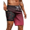 image:imageSILKWORLD Mens Swimming Trunks with Compression Liner 2 in 1 QuickDry 9 Swim Shorts with Zipper PocketsRed Black Gradient
