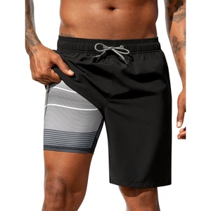image:imageSILKWORLD Mens Swimming Trunks with Compression Liner 2 in 1 QuickDry 9 Swim Shorts with Zipper PocketsBlack